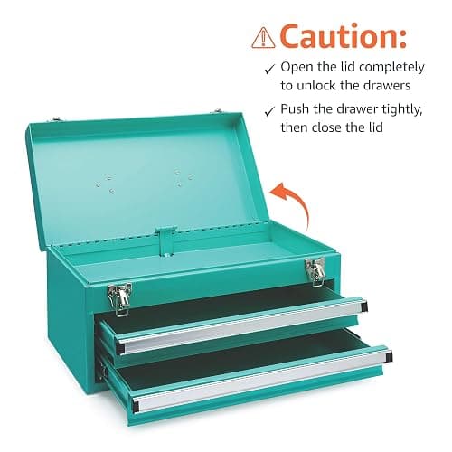 Amazon Basics Steel Tool Box Storage and Organization Drawers, Tool Storage with Powder Coat Finish, 18.11 x 8.66 x 9.45 in, Turquoise thumbnail 8