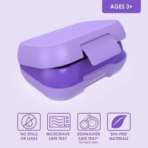 Bentgo Kids Snack - 2 Compartment Leak-Proof Bento Box Container for Snacks and Small Meals, Easy-Open Latch, Dishwasher Safe, BPA-Free for School, Daycare, & Sports - Ideal for Ages 3+ (Purple) thumbnail 4