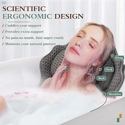 Bath Pillow RUVINCE Ergonomic Luxury Bathtub Pillow with Head,Neck, Shoulder and Back Support, 4D Bath Pillows for tub with 6 Powerful Suction Cups, Fits All Bathtub thumbnail 3