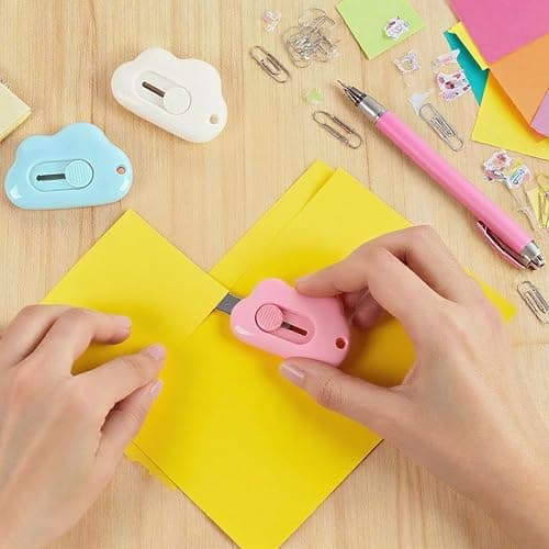 Box Cutter Retractable,Package Opener, Easy Slide Retractable Cute Box Cutter for for opening daily express boxes,packages and more (3 Pcs Cloud Mini Cutter) thumbnail 2