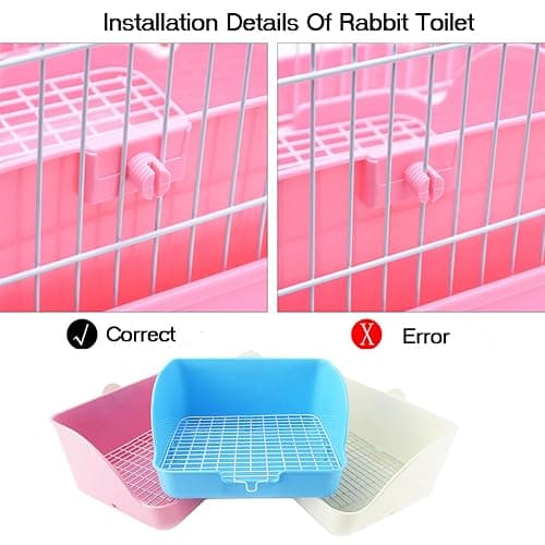 WEWAYKGJ Rabbit Litter Box Bunny Potty Box Guinea Pig Hay Rack Feeder Rabbits Corner Litter Pan Potty Trainer Pet Toilet with Cleaning Set for Hamster, Guinea Pig, Ferret and Other Animals (Pink) - Pink thumbnail 4