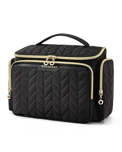BAGSMART Travel Toiletry Bag, Large Wide-open Travel Bag for Toiletries, Makeup Cosmetic Travel Bag with Handle-Black - Image 1