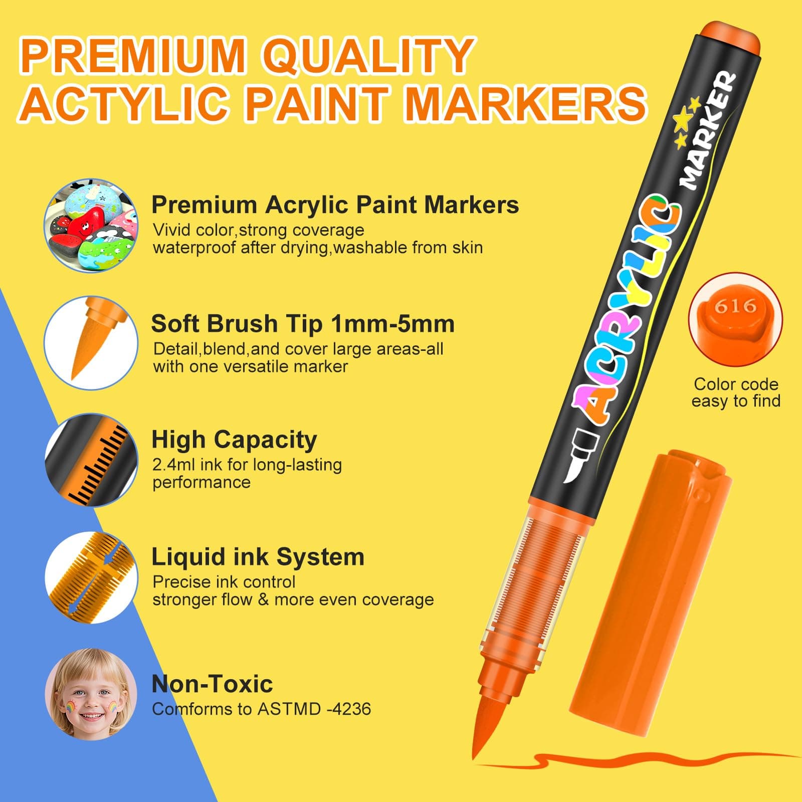 Set of 240 Colours Acrylic Paint Pens, Permanent Water-Based Acrylic Paint Pens for Painting Stones, Fabric, Wood, Glass, Paper and Plastic, Craft Supplies thumbnail 3
