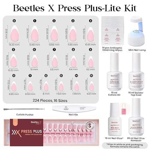 Beetles X Press Gel Nail Kit, Press On Nails Short Almond Kit with 224Pcs French Nail Tips Nail Glue & Remover Builder Top Coat Mini Nail Lamp All-in-One DIY Nail Kit Gift for Women thumbnail 6