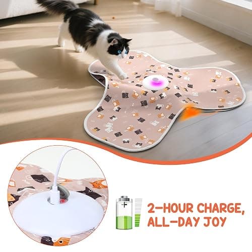 FUGODIWI ‌‌Interactive Cat Toys for Indoor Cats‌ Adult‌ with Feather Tail Switchable Mouse Sounds, ‌Kitten Enrichment Toys‌ for Hunting Self Play, Automatic Rechargeable Quiet Game to Bored (Pink) thumbnail 2