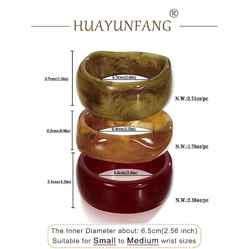 HUAYUNFANG Chunky Resin Bracelet for Women Vintage Tortoiseshell Resin Bangle Bracelets Set Wide Acetate Wristband Acrylic Bracelet Statement Jewelry thumbnail 6