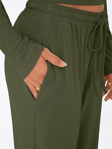 Trendy Queen Women's 2 Piece Matching Lounge Set Long Sleeve Slightly Crop Top Wide Leg Pants Casual Sweatsuit thumbnail 5