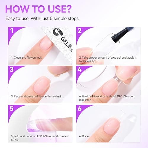Gelike ec Nagelkleber Für Kunstnägel 6 in 1Clear Extra Stark Nail Glue Für Press On Nail Glue Gel For Nail Tips Nagelkleber Gel Für Fake Nails-Brauchen Ausharten Unter UV Nagellampe 8ML thumbnail 7