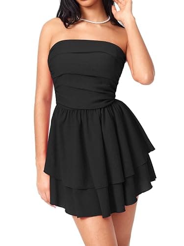 CIDER Women's Summer Cocktail Dress - Tube Ruched Ruffle Mini Dress thumbnail 2