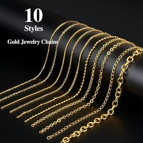 Ecoofor Gold Necklace Chains for Jewelry Making, 78.7 Feet 10 Rolls Jewelry Chains for DIY Necklace Bracelet Jewelry Making with Jump Rings/Lobster Clasps/Connectors thumbnail 2