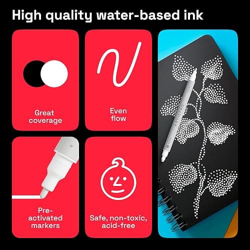 ARTISTRO 5 White Acrylic Paint Markers - Paint Pens for Calligraphy, Brush + Fine Tips - For Fabric, Rock, Glass, Wood, DIY, Craft, Canvas - Art and Craft Supplies for Adults, Teens, Kids thumbnail 4