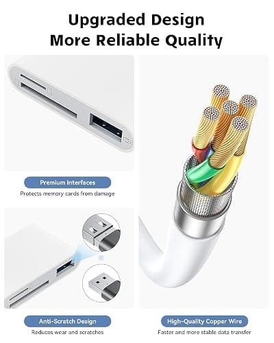 SD Card Reader for iPhone iPad Camera with USB C, Dual Card Slot USB 3.0 Memory Card Reader Supports SD/TF Card Trail Camera Viewer SD Card Adapter Portable Micro SD Card Reader No App Plug and Play thumbnail 5
