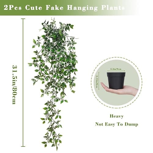 BLEUM CADE Fake Hanging Plants, 2pcs Artificial Hanging Potted Plant, Faux Mandala Vines Hanging Plant Greenery for Wall Shelf Home Living Room Indoor Outdoor Decor thumbnail 3