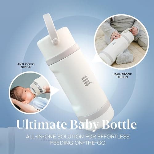 Jili All-in-One Baby Bottle, Insulated Stainless Steel Bottle with Formula Container, Anti-Colic Nipple, and Leak-Proof Lid, Baby Essentials for Travel, BPA and Phthalates-Free, Almond, 8 oz. thumbnail 2