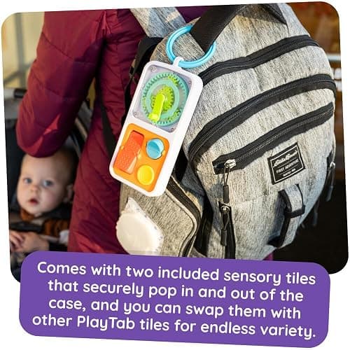Fat Brain Toys PlayTab Go, Portable Sensory Activity Board with a Clip Ring to Attach to Diaper Bags for Babies and Toddlers Ages 12 Months+ thumbnail 6