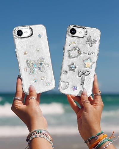 Toycamp for iPhone 16e Case for Women Girls - Cute Girly Kawaii Cartoon 3D Cat Star Bow Design with Charm Butterfly Wrist Chain Phone Cover Aesthetic Pretty Unique for iPhone 16 e Cases 6.1 Inch thumbnail 5