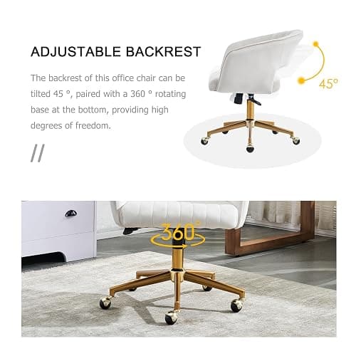 ECHINGLE Home Office Chair,Velvet Desk Chair,Ergonomic Adjustable 360 Swivel Vanity Chair for Home, Bedroom, Vanity Study(Beige) - Beige thumbnail 3