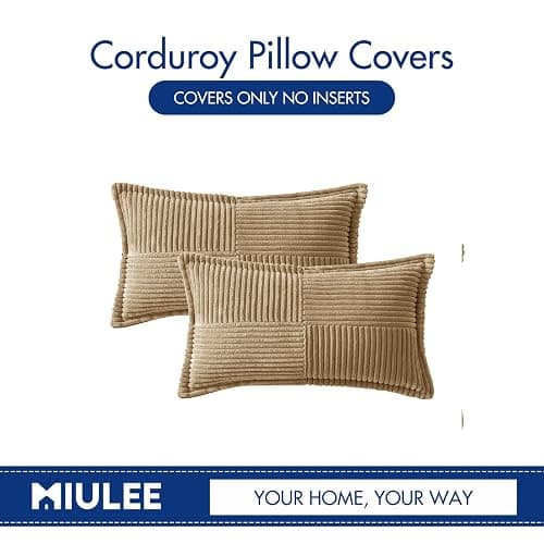 MIULEE Boho Decorative Pillow Covers for Couch Bed Sofa Farmhouse Home Decor 12x20 inch Set of 2 Khaki Throw Pillow Broadside Soft Corduroy Pillowcase with Splicing Cushion Livingroom - 20" x 12" (Pack of 2) - Khaki thumbnail 6