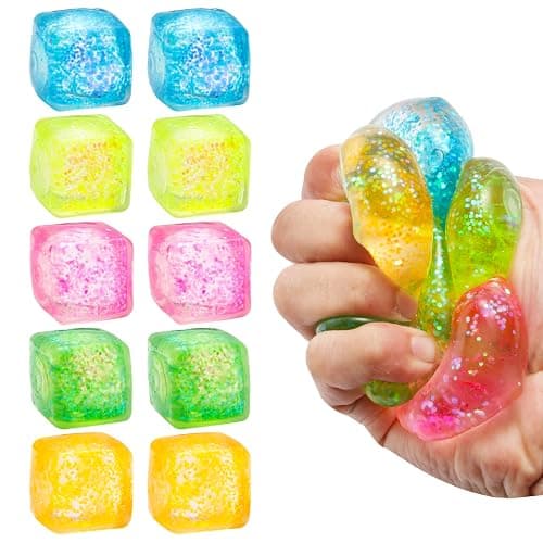 10 Pack Stress Cube Squishy Stress Balls for Adults Kids, Sensory Fidget Toys for Anxiety Stress Relief, Stretchy and Slow Rising Sparkling Malt Sugar Squeeze Toy for Boys Girls Party Favors - Image 1