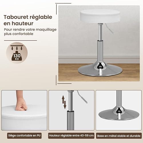WOLTU Coiffeuse avec Miroir LED, Coiffeuse avec Tabouret Réglable en Hauteur, Table de Maquillage avec 2 Tiroirs 4 Étagères Ouvertes, 108x40x142cm, Bureau Coiffeuse Blanche en Bois, MB6106ws thumbnail 8