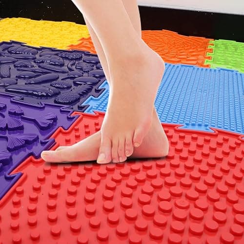 7pcs Sensory Floor Mats, Fun Rainbow Set of Sensory Mat Assorted Pattern Sensory Play Mats for Floor Massage Mat for Kids Orthopedic Floor Mat Puzzle Floor Mats for Kids (Rainbow Colors) thumbnail 7