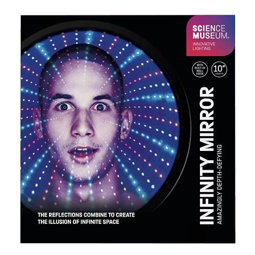 Funtime Gifts Science Museum 10" Infinity Mirror - Create the Illusion of Infinite Space, Built in Wall Hook, Multicoloured LED Lights thumbnail 2