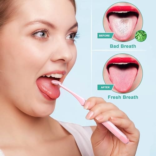 Mspan Tongue Scraper Cleaner Brush: Tongue Care Cleaning Scrubber with Plastic Travel Case Cover for Adults kids - Clean Oral Bad Breath Pink White 2 Pack thumbnail 2