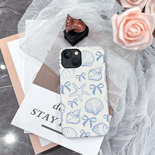 DAIZAG Case Compatible with iPhone 14,Fit Shockproof Cover for Women Girls,Blue Seashell Bow thumbnail 4