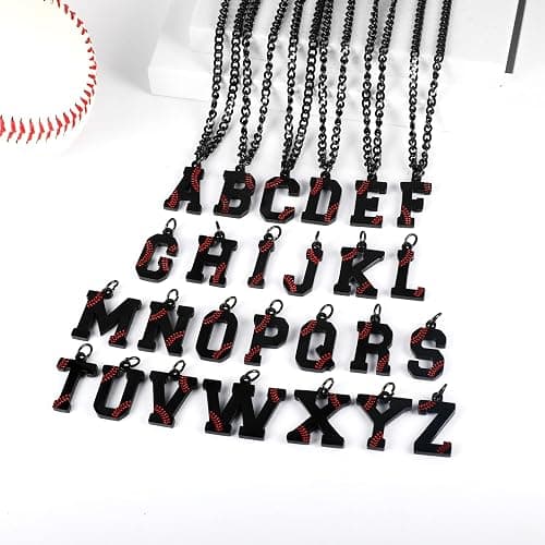AIAINAGI Baseball Initial A-Z Letter Necklace - Men's Baseball Charm Pendant in Stainless Steel Silver Chain, 22inch Personalized Gift thumbnail 2
