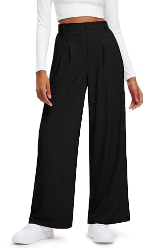 Libin Women's Wide Leg Pants 27"/29" High Waisted Waffle Knit Casual Slacks Work Pants Business Palazzo Trousers with Pockets - Image 1