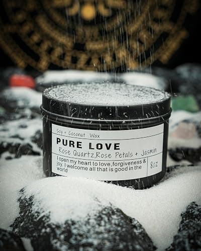 Rose quartz “pure love” crystal candle thumbnail 2