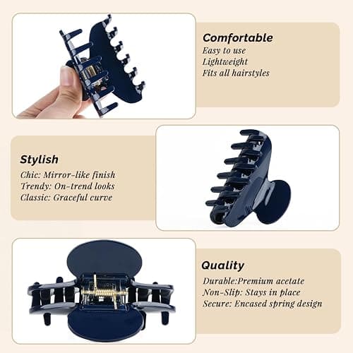 MAORULU Medium Cute Acetate Hair Claw Clips for Women Girls, 3 Inch Navy Claw Clips for Thin & Medium Thick Hair, Durable French Banana Clip with Gift Box (Navy Blue) thumbnail 9