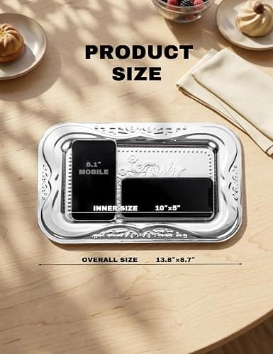 4-Pack Silver Serving Trays Set - ZENOVLUX Lightweight Bow Floral Engraved Mirror Decorative Tray, 13.8" x 8.7" Wedding Party Platters for BBQ, Food, Appetizer, Charcuterie, Cookies, Desserts thumbnail 4