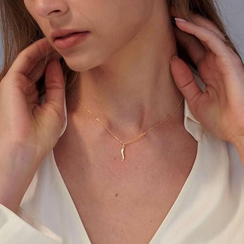 VRIUA Gold Necklace for Women - 14K Gold Plated Dainty Italian Horn Star of David Butterfly Bow Sun Lotus Volleyball Baseball Cowboy Boots Necklace Jewelry Everyday for Women thumbnail 3