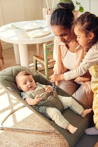 BabyBjörn Bouncer Bliss, Dark Green, Woven, Petal Quilt | 2-in-1 Adjustable Baby Bouncer Seat and Toddler Chair, Newborn to Toddler (8-29 lbs), 4 Positions, Lightweight & Portable - Dark Green - Cotton, Petal Quilt thumbnail 4