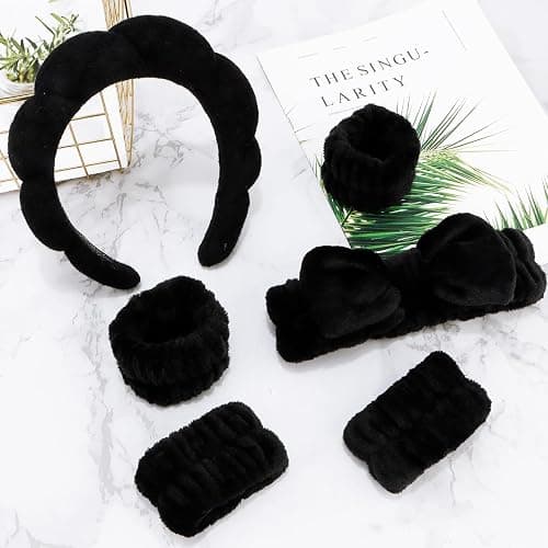 Cozy Manor Skincare Headband Spa Headband for Women Cute head band for washing face Soft Elastic Skin Care Headband and Wristband Set thumbnail 2