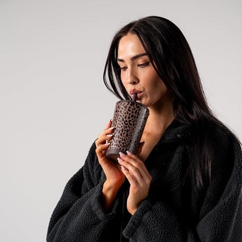 HydroJug Everyday Tumbler 14 oz – Ceramic-Lined Insulated Tumbler with Straw and Soft-Touch Lid, Cup Holder Friendly, Double-Wall Vacuum Insulation, Reusable Travel Cup – Brown Leopard thumbnail 6