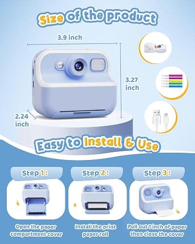 Instant Camera, Front Rear Dual Selfie Kids Camera with 1080P Videos, Holiday Birthday Gifts for Kids Age 3-12, Toddler Portable Travel Print Digital Camera Toy for 4 5 6 7 8 9 Year Boys Girls thumbnail 8