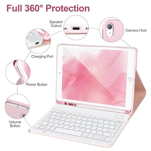 AHYWTAN Keyboard Case for iPad 9/8/7th Gen 10.2’’,Case with Bluetooth Keyboard for iPad 9th Gen with Pencil Holder,Pink-W thumbnail 5