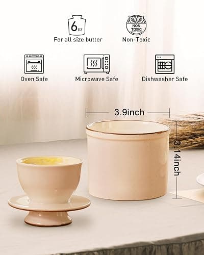 Jersinwei French Butter Dish, Butter Crock for Counter with Water Line, Ceramic Butter Keeper for Spreadable Butter - Chrismas Gift Home Kitchen Decor - Reactive Glaze Collection - White thumbnail 3