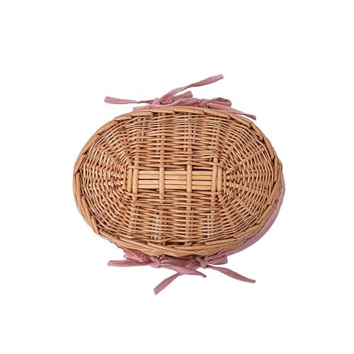 Small Wicker Basket with Removable Pink Liner, Willow Storage Basket for Gifts with Double Handles, Easter Basket,Wedding,Egg Gathering,Pink thumbnail 4