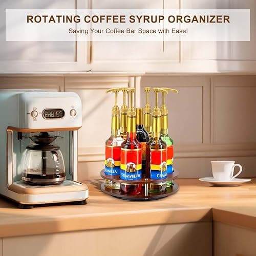 SHILFID Rotating Coffee Syrup Organizer Rack,Syrup Bottle Stand Holder for Coffee Syrup Station,7 Bottles Storage Display Turntable Tray&Lazy Susan for Syrup,Liquor Wine in Kitchen Countertop thumbnail 2