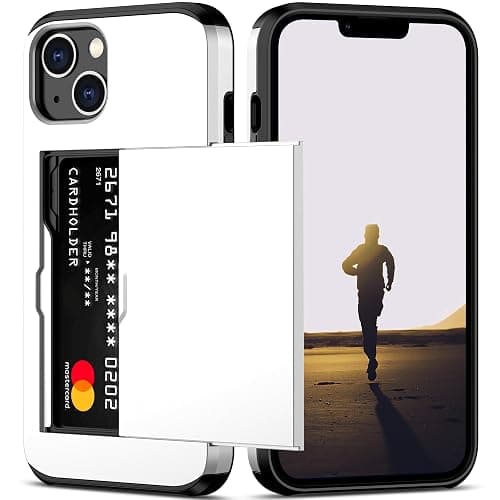 Nvollnoe for iPhone 13 Case with Card Holder Heavy Duty Protective Dual Layer Shockproof Hidden Card Slot Slim Wallet Case for iPhone 13 for Women&Men(White) - Image 1