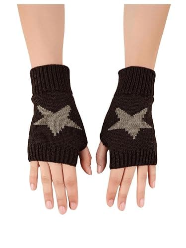 SHENHE Women's Star Pattern Fingerless Thumb Hole Knitted Wrist Length Mitten Gloves - Image 1