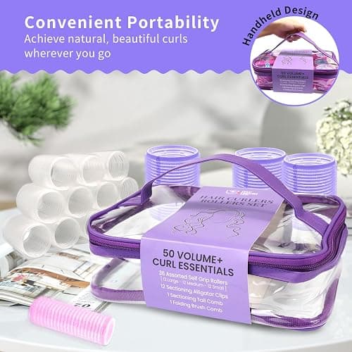 my novel things Hair Rollers Large Small 50PCS Set, 36PC Large Medium Small Hair Rollers for Volume Curlers with 12PC Clips 1 Tail Comb and 1 Folding Brush Comb for Short Medium Blowout Look Long Hair thumbnail 5