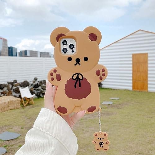 Yatchen Bear Case Compatible with iPhone 15,Kawaii Phone Cases Cute 3D Cartoon Teddy Bear with Keychain Women Girls Soft Silicone Shockproof Cover for iPhone 15 thumbnail 2
