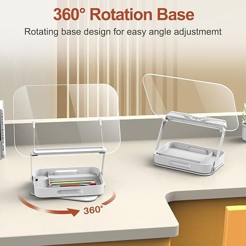 Acrylic Book Stand with Storage, Adjustable Book Holder for Reading with 360° Rotating Bases, Foldable Desktop Riser Stand, Elastic Clips for Cookbook Recipe Magazines Tablets, Laptops (Clear) thumbnail 5