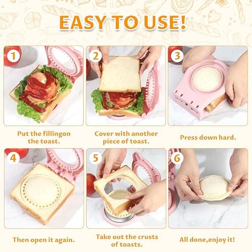 CHICHAUS Uncrustable Sandwich Maker,Sandwiches Pocket Circle Shape 3.7Inch Sandwich Cutter and Sealer,Sandwich Cutter for Kids Breakfast and lunchboxes (Pink) thumbnail 5