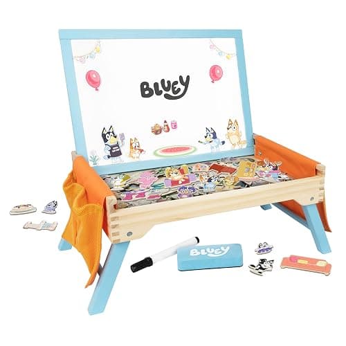 Bluey Art Creation Kids Art Station with 100 Magnets & Whiteboard Lid, Foldable Legs, Art Table for Kids, Storage Pockets - Image 1