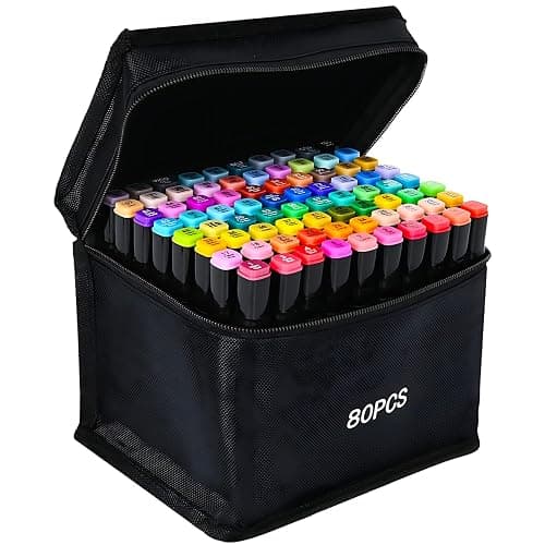 ZECHOMA 80 Colors Alcohol Markers Artist Drawing Dual Tip Adult Markers | Coloring Markers Set for Precise Drawing, Great Art Supplies for Kids Boys Girls Students Adult with Base - Image 1